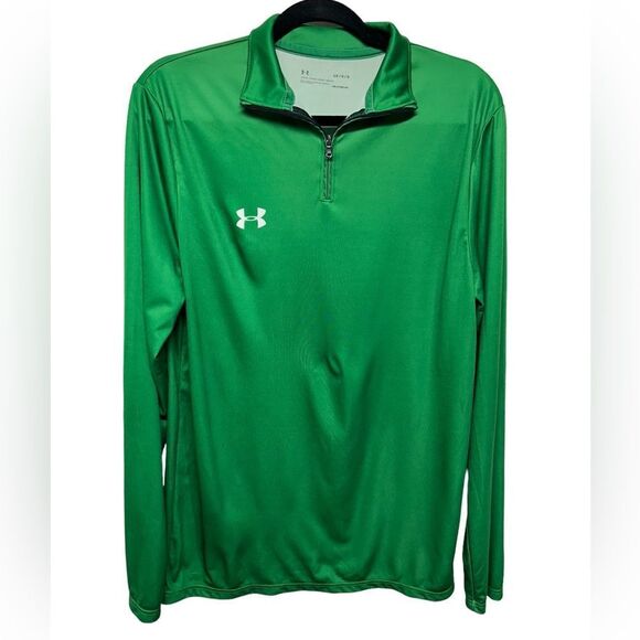 Under Armour Heat Gear Green Quarter Zip Sweatshirt Loose Long Sleeve Athletic - Picture 1 of 7